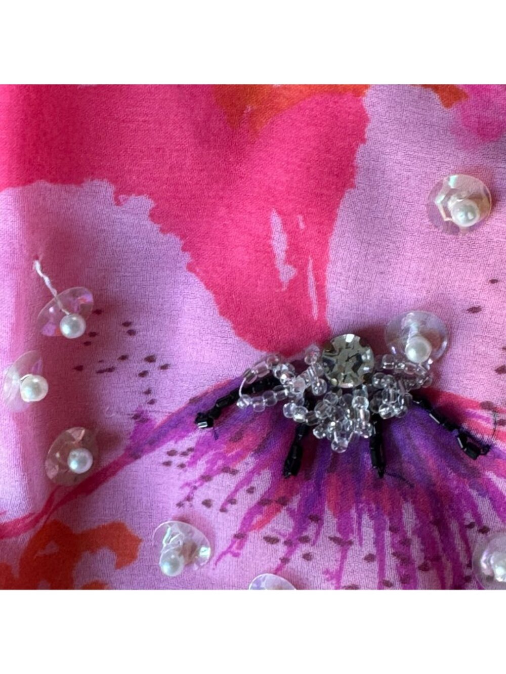 Miss Elliette California Hand-Beaded Floral Crop Blouse Sheer Sleeves Vtg 60s - Picture 13 of 16